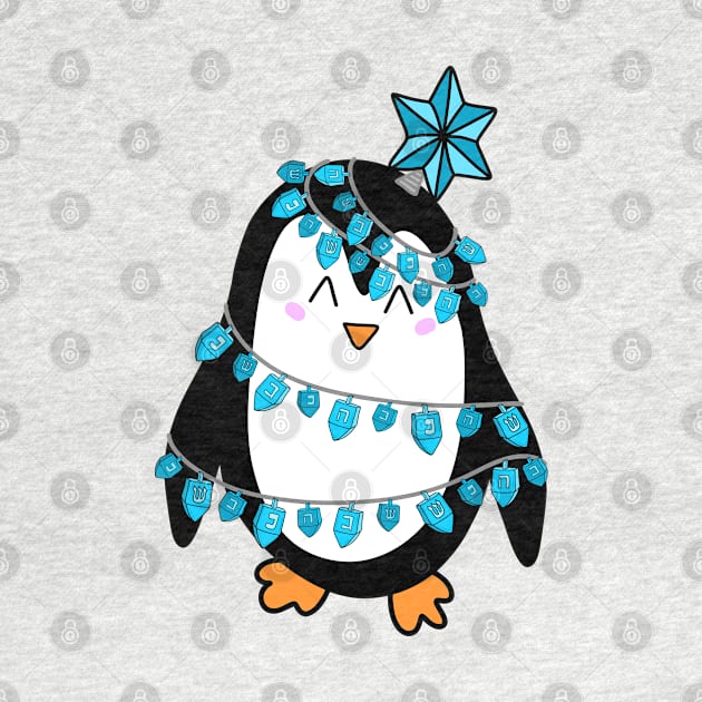 Cute Jewish Hanukkah Chrismukkah Christmas Tree Wrapped Penguin Cartoon, made by EndlessEmporium by EndlessEmporium